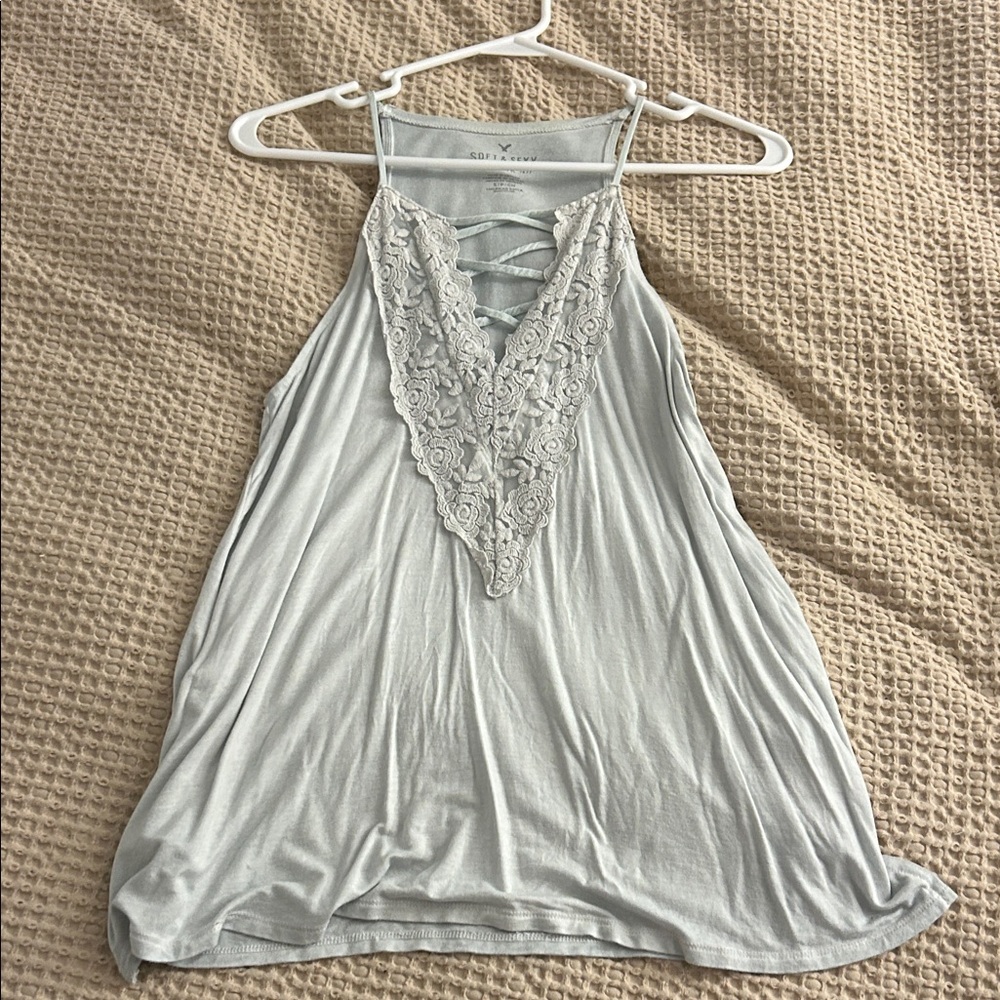 American Eagle Outfitters Light Gray Lace Tank Top